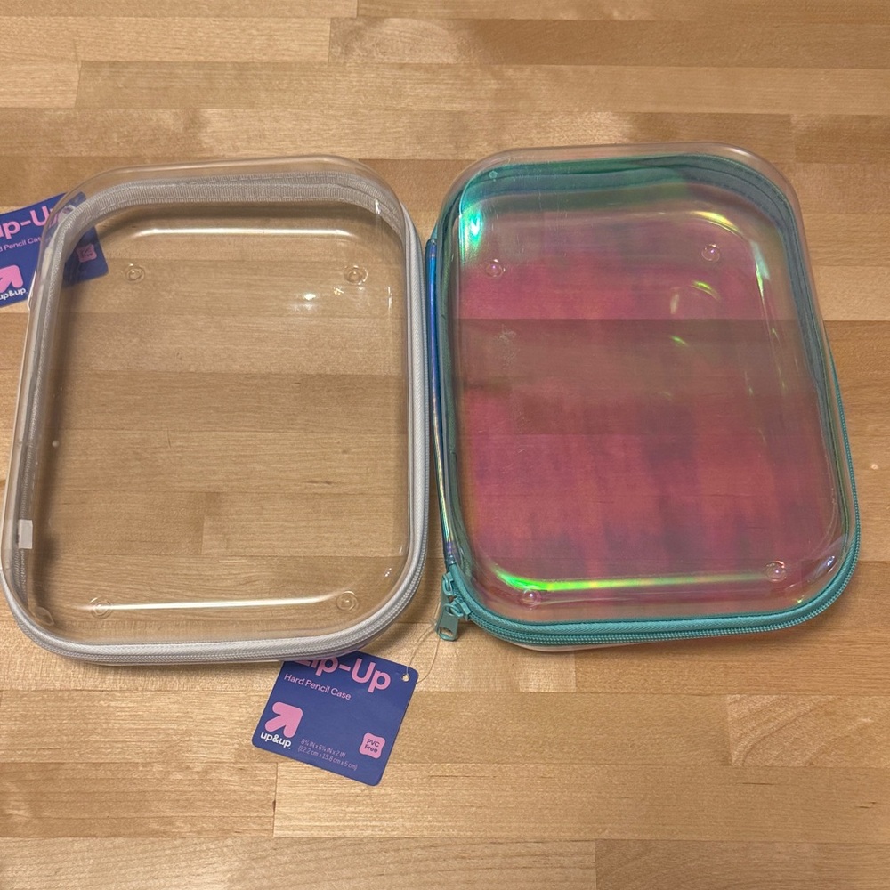 New NWT Up & Up Target Brand Iridescent Pink Blue Clear Zip-Up Case Hard Sided